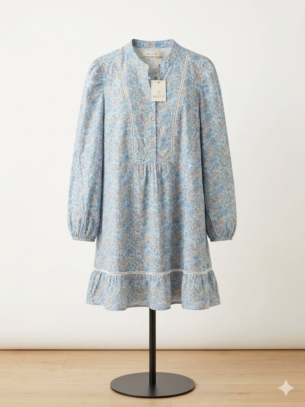 BILLY T Light Blue Floral Long-Sleeve Peasant Dress/ Sunshine Dress / NWT/ S /